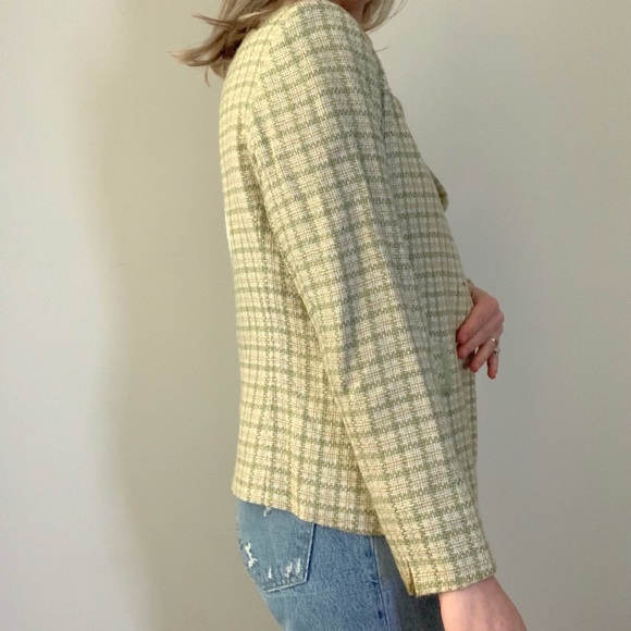 Vintage Pistachio Green Tweed Blazer Jacket Small - Picture 6 of 8
